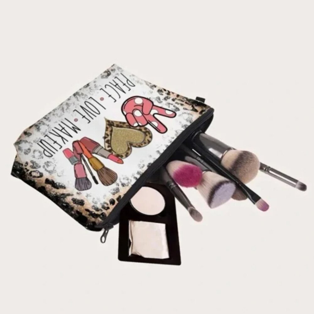 🏷 Leopard ✌🏻♡ 💄 NEW Lettered Graphic Cosmetic Travel Bag - Picture 3 of 9